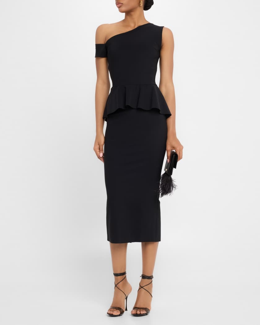 Bodycon One-Shoulder Peplum Midi Dress
