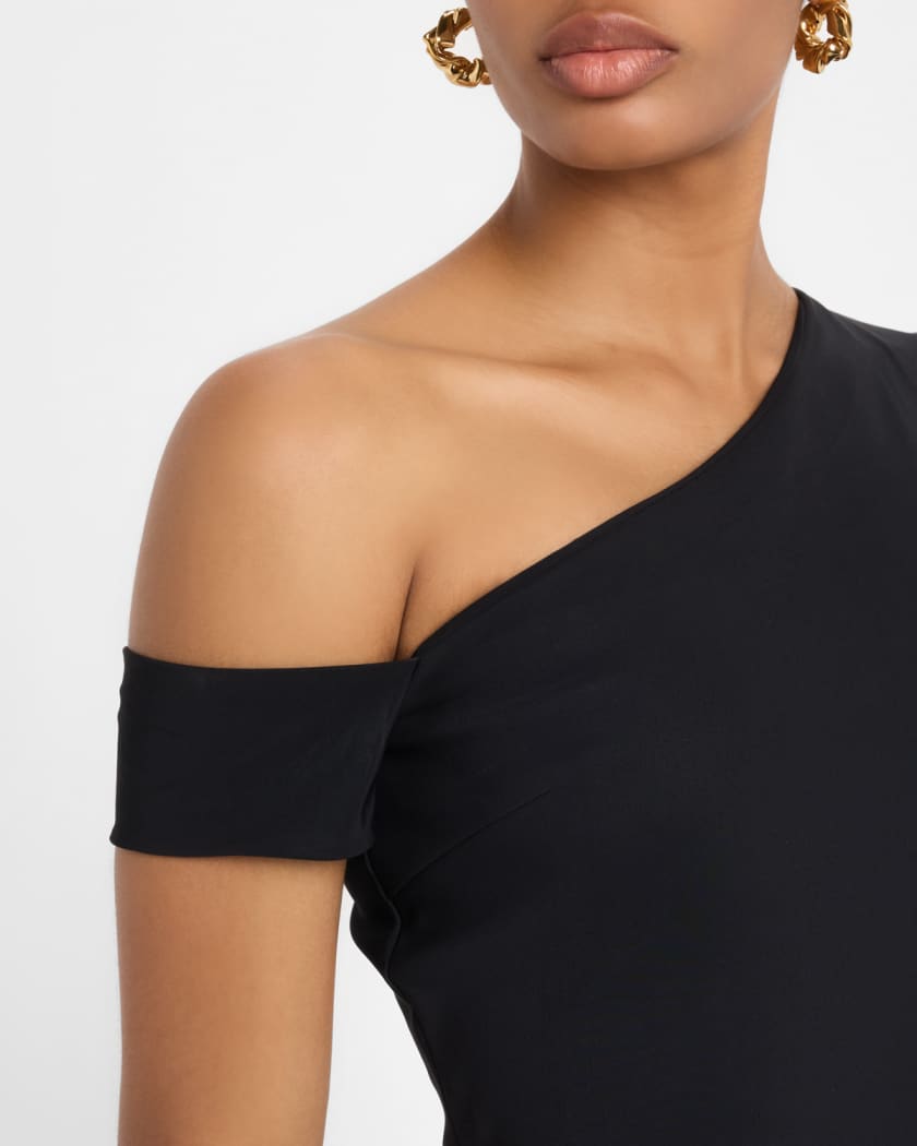 Bodycon One-Shoulder Peplum Midi Dress