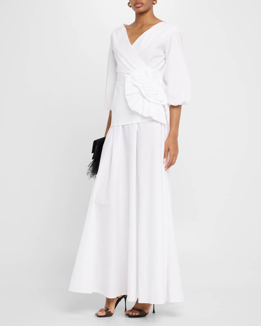 Flower-Embellished Stretch Cotton Maxi Dress
