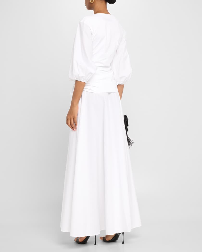 Flower-Embellished Stretch Cotton Maxi Dress