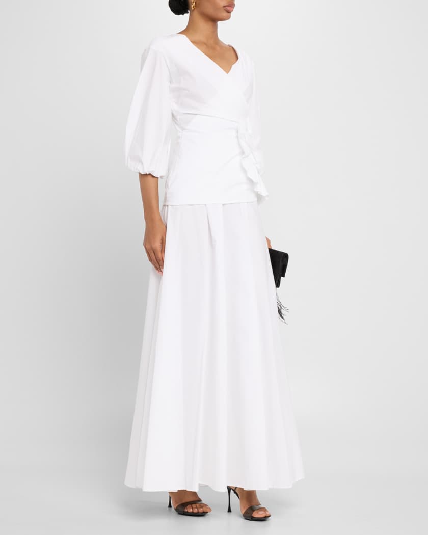 Flower-Embellished Stretch Cotton Maxi Dress