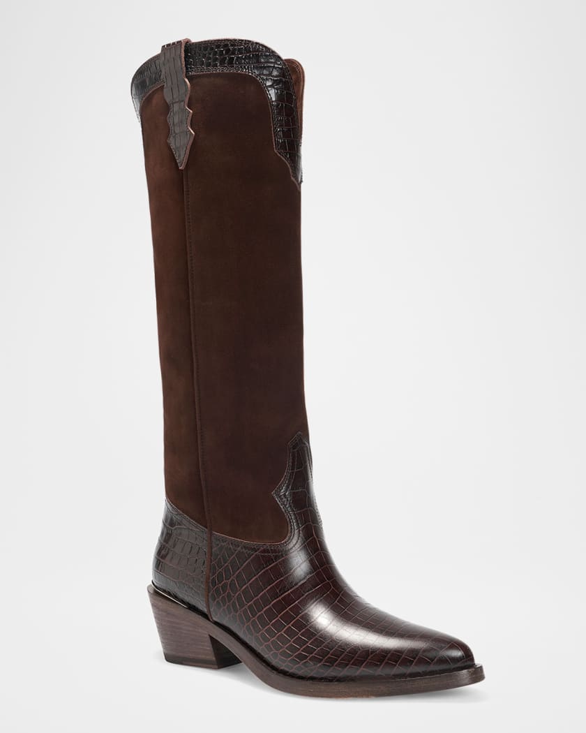 Mira Mixed Leather Western Knee Boots