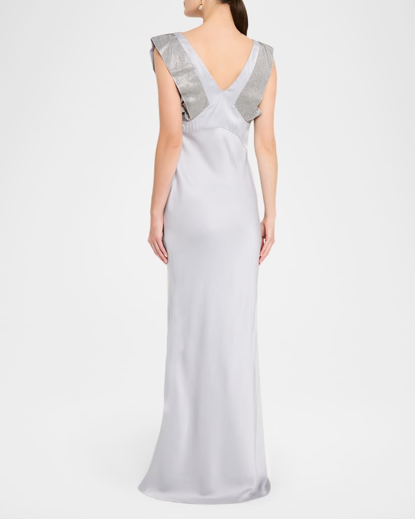 Stella McCartney Strass Cap-Sleeve Twisted Satin Gown