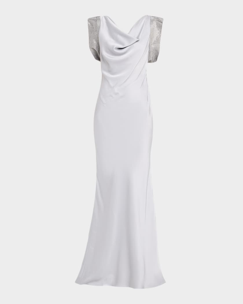 Stella McCartney Strass Cap-Sleeve Twisted Satin Gown