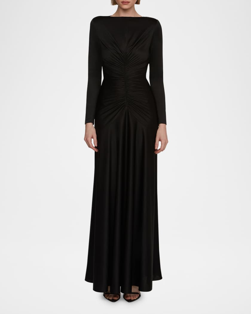 Thea Ruched Glossy Jersey Gown
