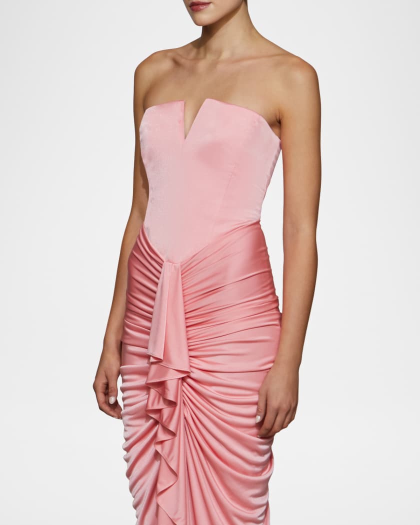Selena Strapless Draped Glossy Jersey Gown