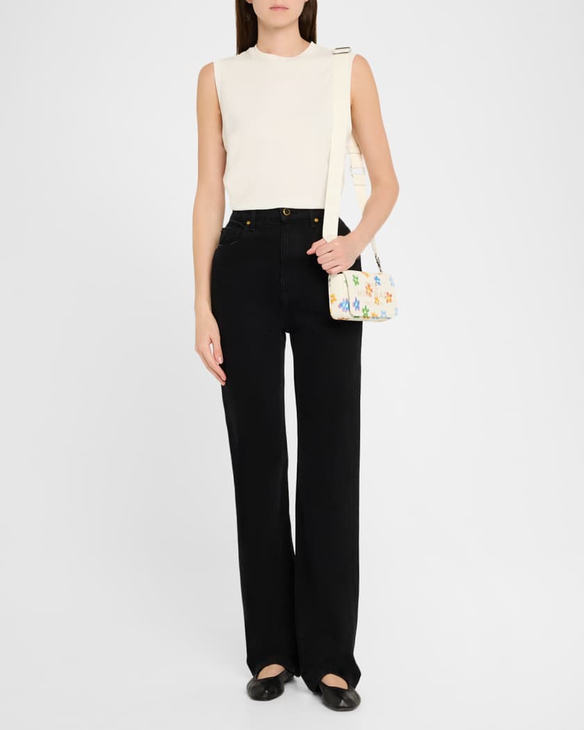 Wild Daisy-Print Leather Crossbody Bag