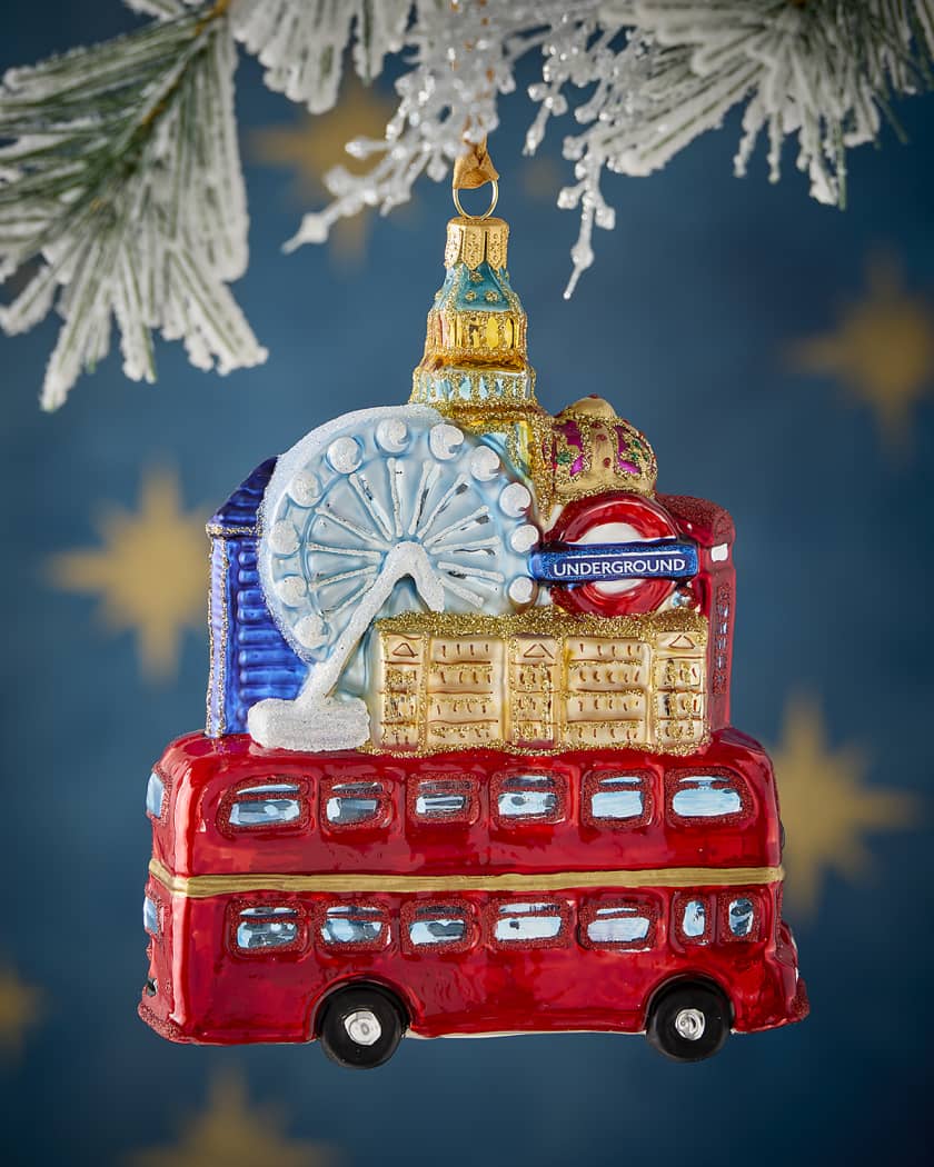 London Bus with Buidings Christmas Ornament