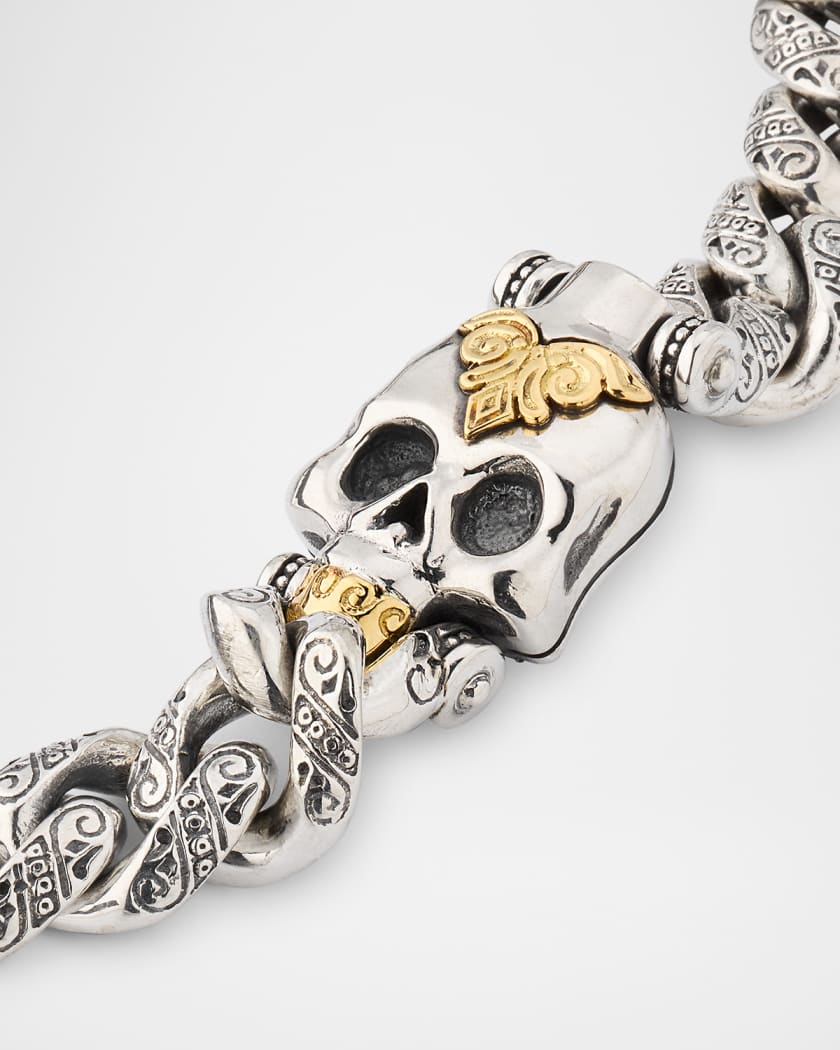 Men's Hydra Sterling Silver and 18K Gold Skull Bracelet