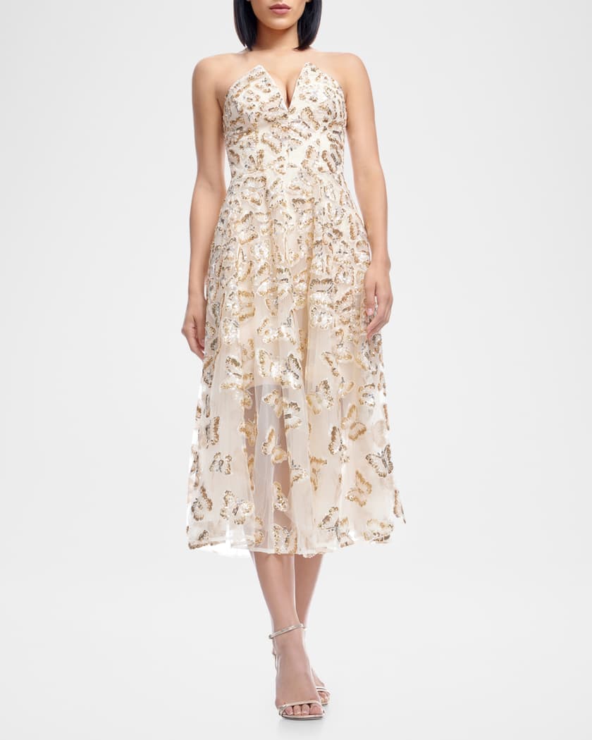 Christina Strapless Sequin Applique Midi Dress