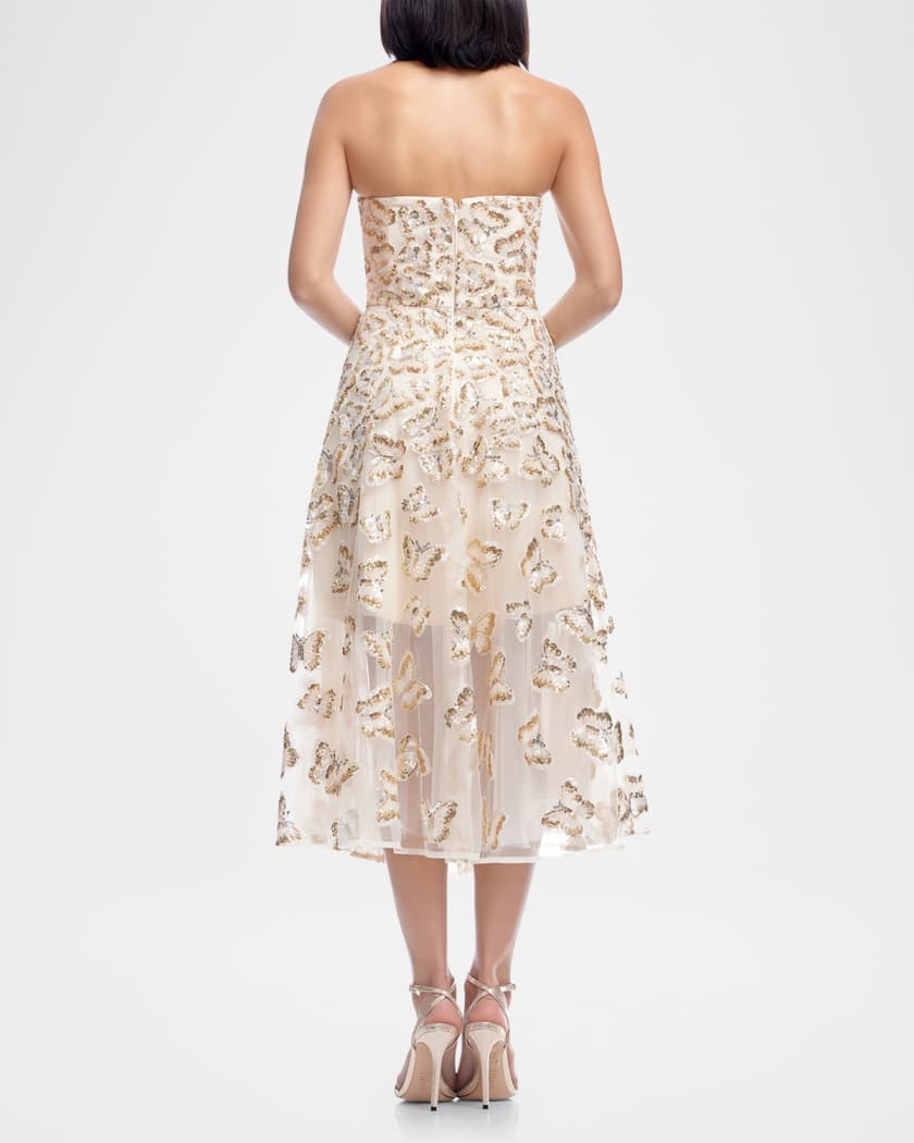 Christina Strapless Sequin Applique Midi Dress
