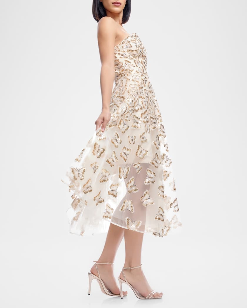 Christina Strapless Sequin Applique Midi Dress