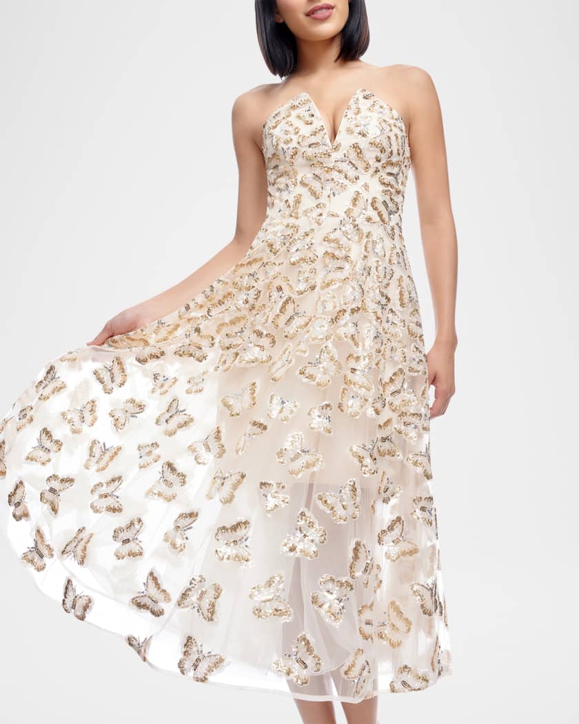 Christina Strapless Sequin Applique Midi Dress