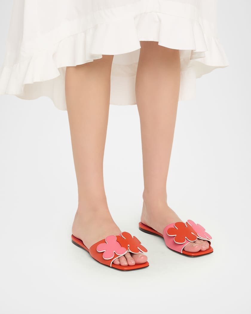 靴 Marni flower Leather sandal Marni Flower Leather Slide Sandals | Neiman Marcus