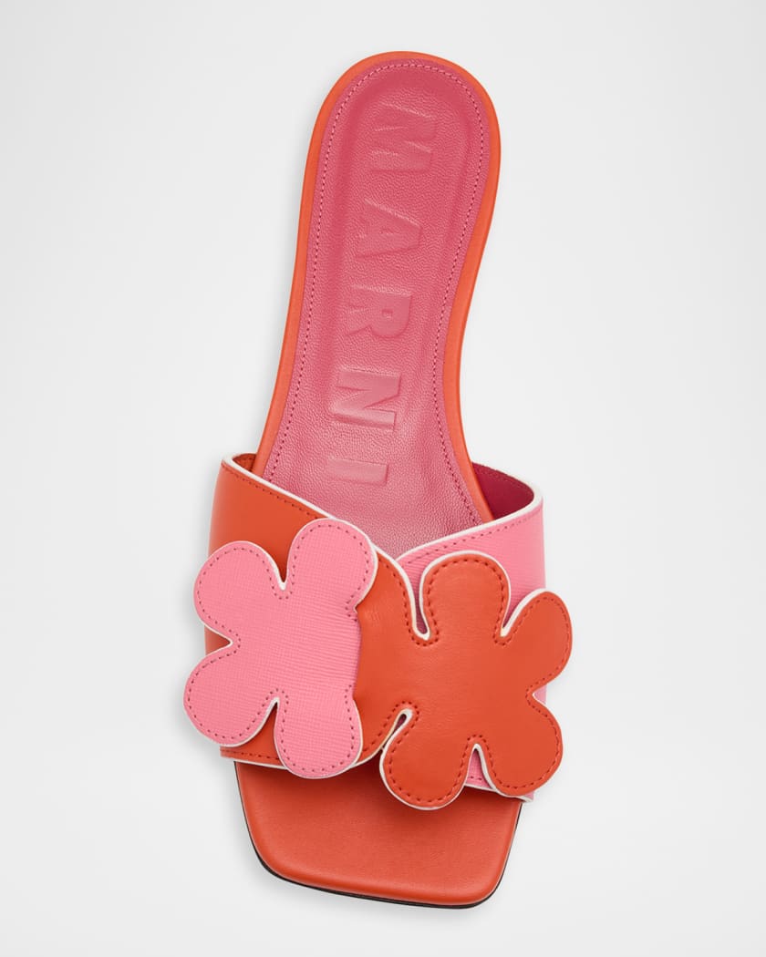 靴 Marni flower Leather sandal Marni Flower Leather Slide Sandals | Neiman Marcus
