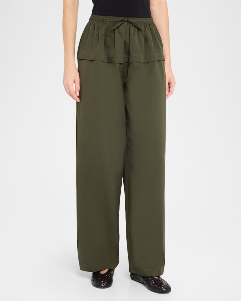 パンツ ALAIA PEPLUM TROUSERS IN POPLIN ALAIA Peplum Wide-Leg Drawstring Pants | Neiman Marcus