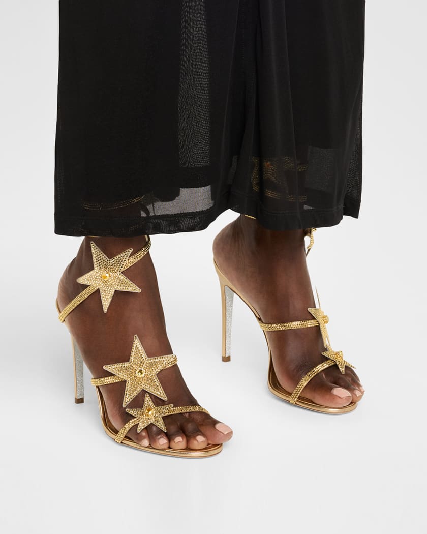 Cleo Crystal Star Satin Snake-Wrap Sandals