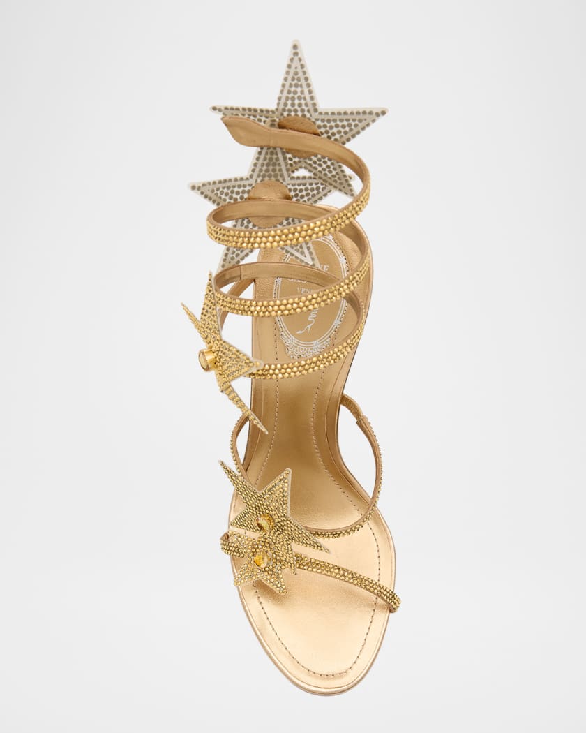 Cleo Crystal Star Satin Snake-Wrap Sandals