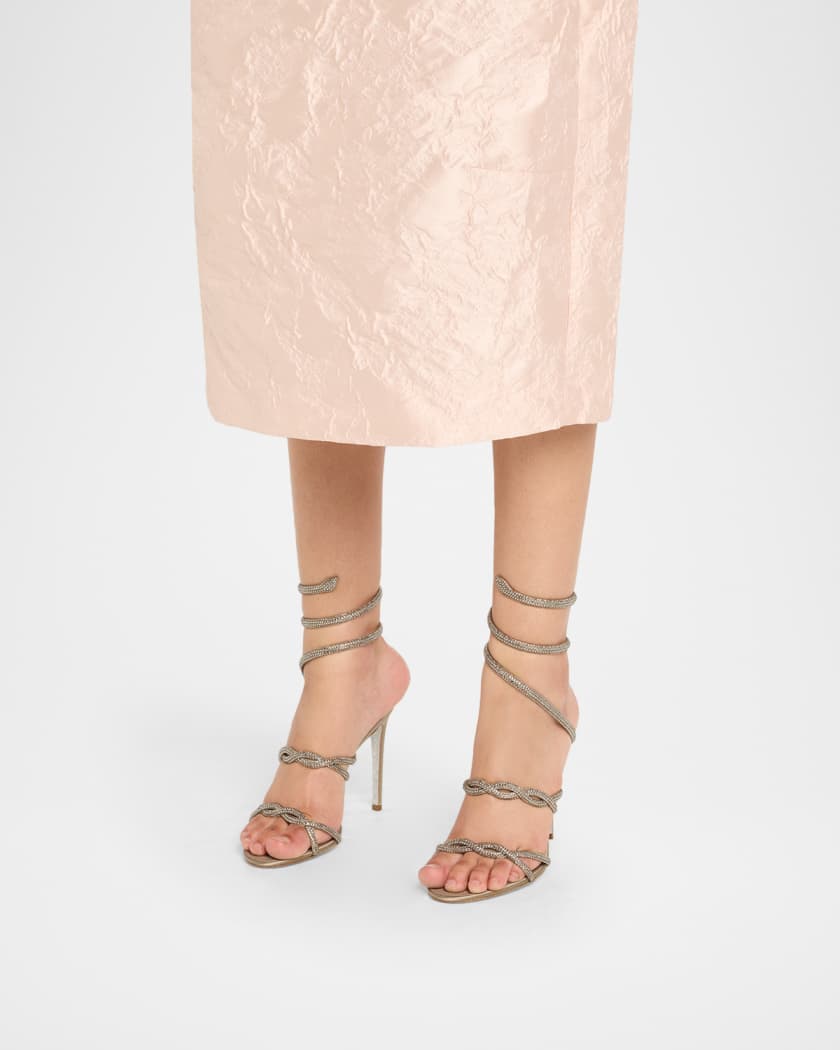 Crystal Satin Braided Snake-Wrap Sandals
