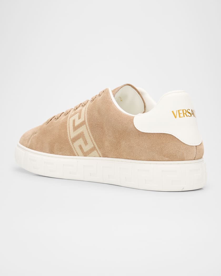 Men's La Greca Greek Key Suede Low-Top Sneakers
