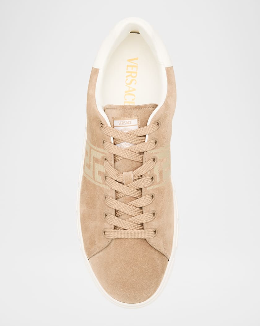 Men's La Greca Greek Key Suede Low-Top Sneakers