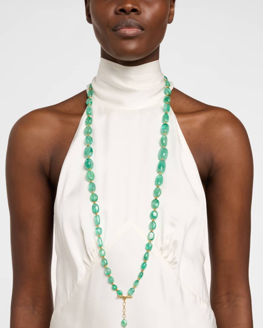 G One 18K Yellow Gold 2 Strand Emerald Tumbled Bead Necklace with Hourglass Rondelles