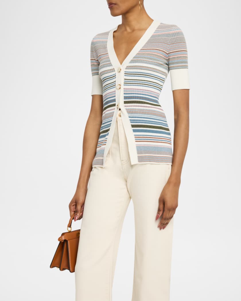 Fawne Stripe Short-Sleeve Cardigan