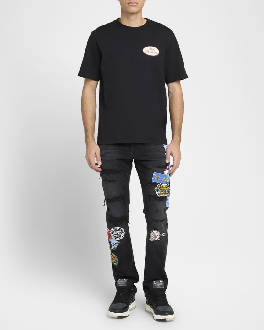 Men's Patchwork Slim-Fit Distressed Jeans