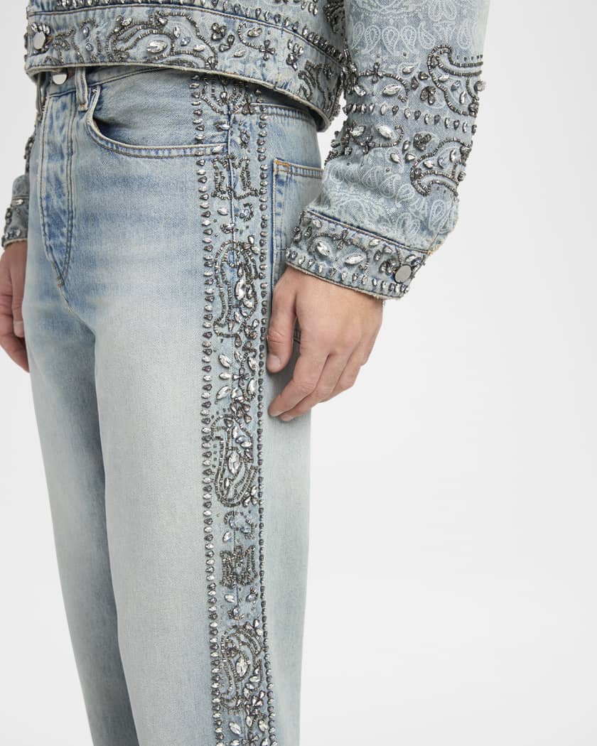 Men's Straight-Fit Crystal Bandana Jeans