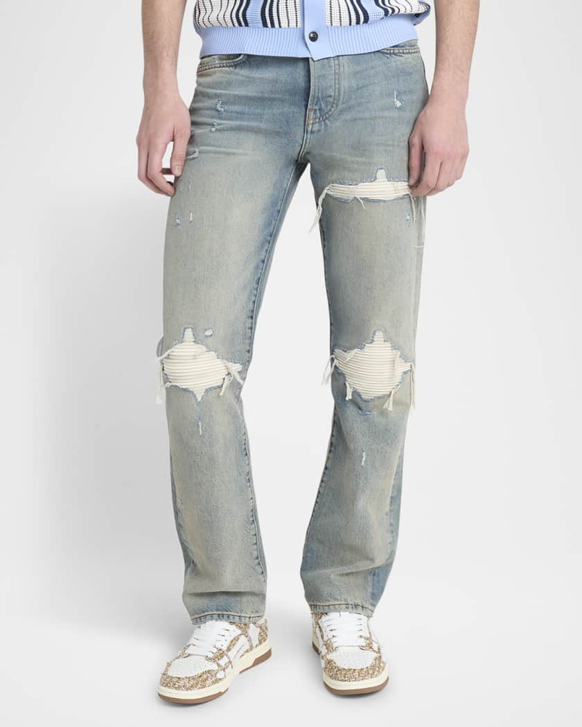 Men's MX1 Distressed Jeans with Pleated Suede