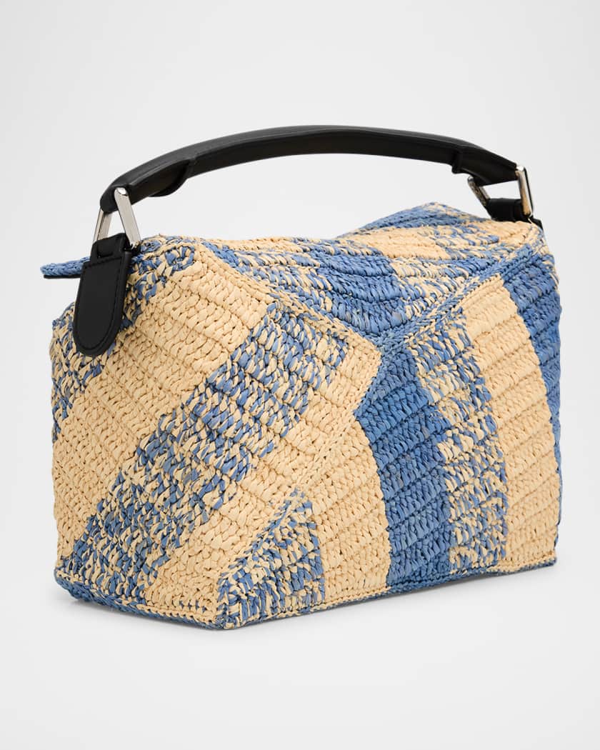 x Paula’s Ibiza Small Puzzle Edge Shoulder Bag in Gingham Raffia