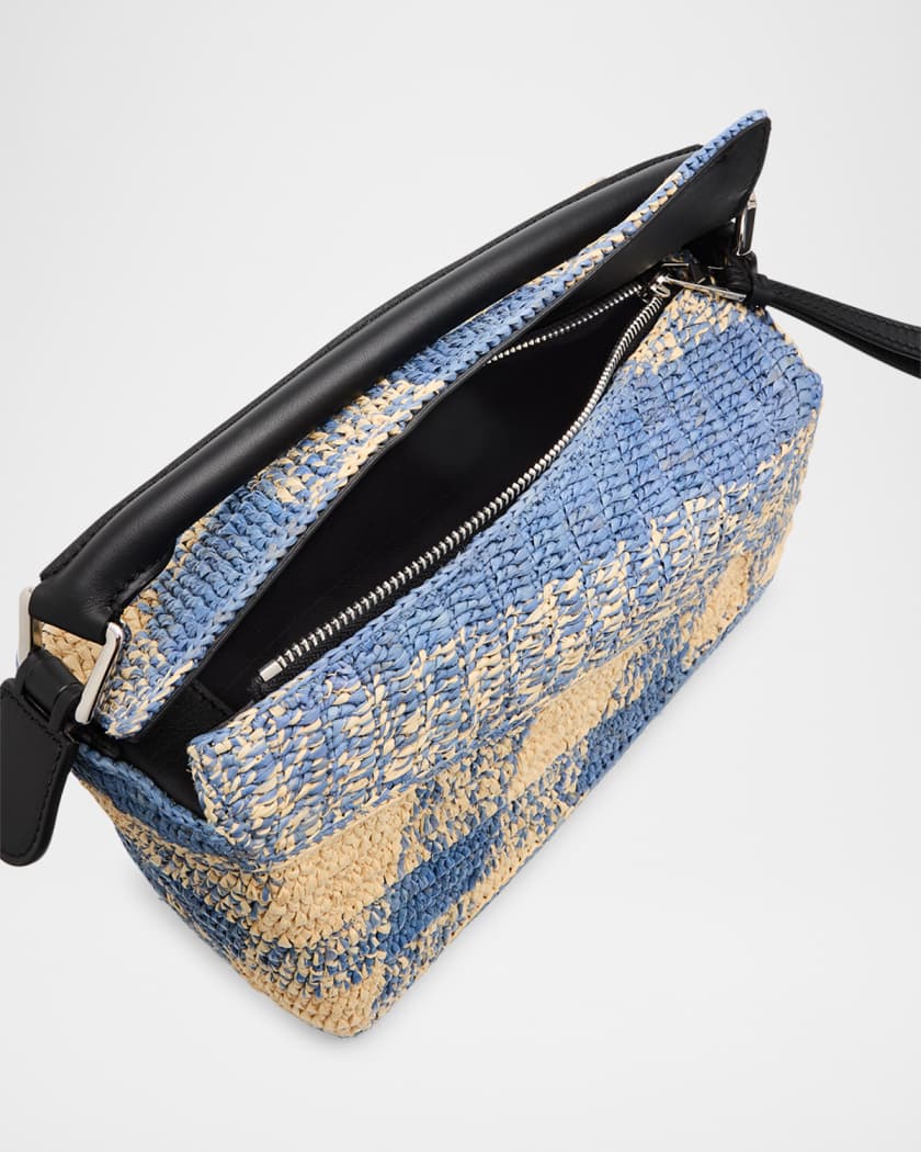 x Paula’s Ibiza Small Puzzle Edge Shoulder Bag in Gingham Raffia