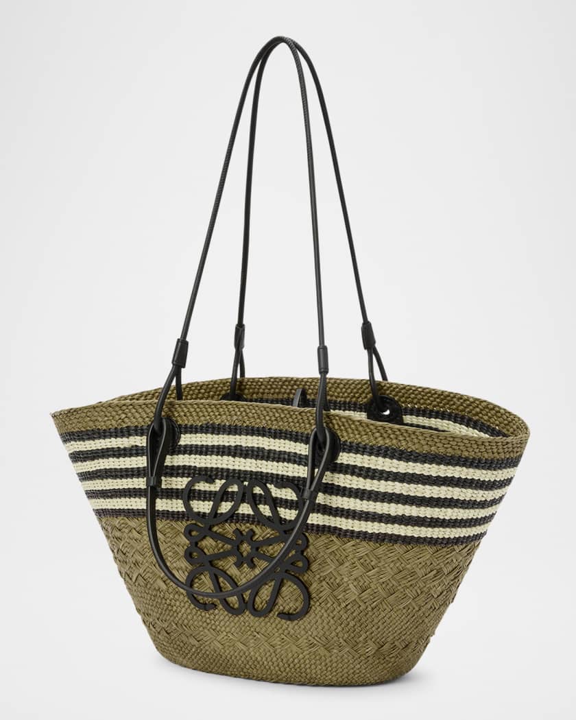 x Paula’s Ibiza Medium Anagram Striped Basket Tote Bag in Straw