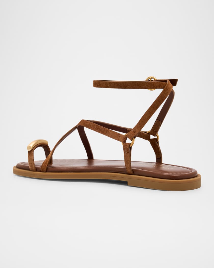Suede Geo Strappy Toe-Ring Sandals