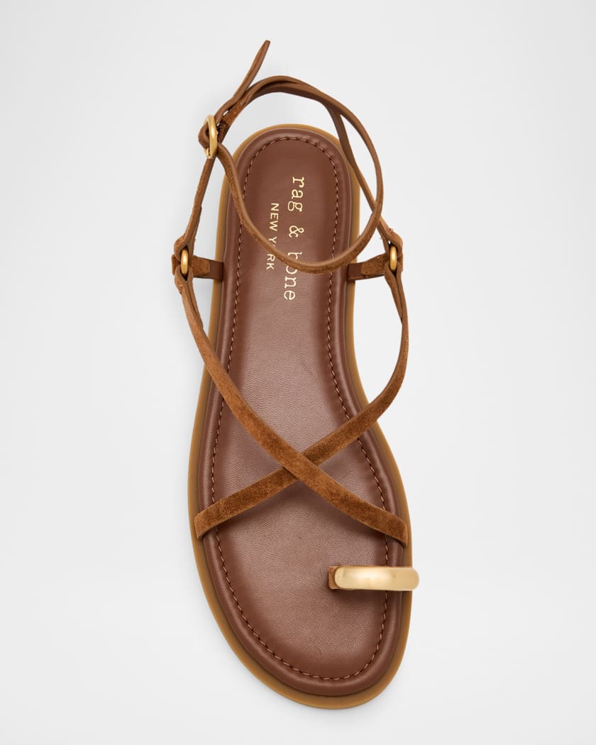 Suede Geo Strappy Toe-Ring Sandals