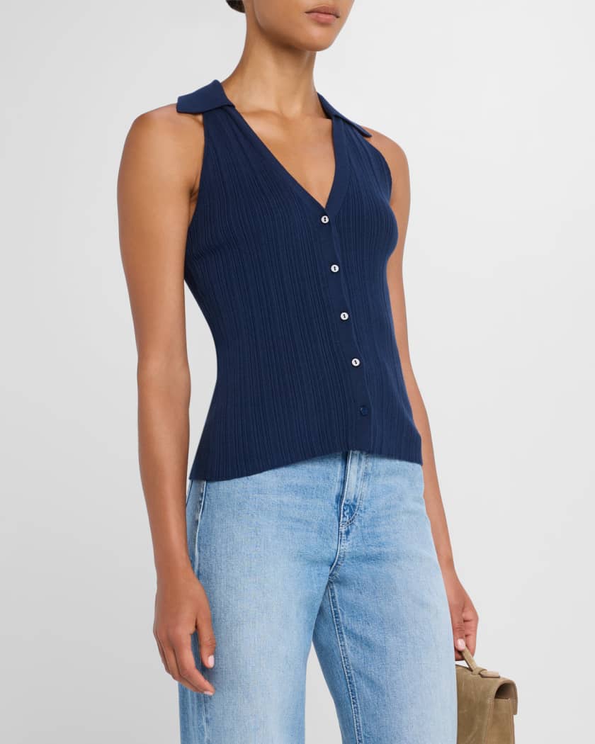Noellia Pleated Knit Polo Tank Top