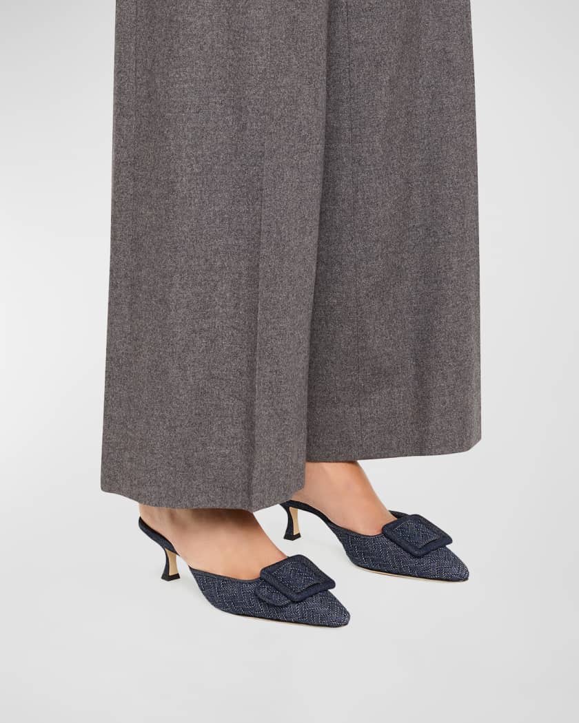 Maysale Denim Buckle Mules