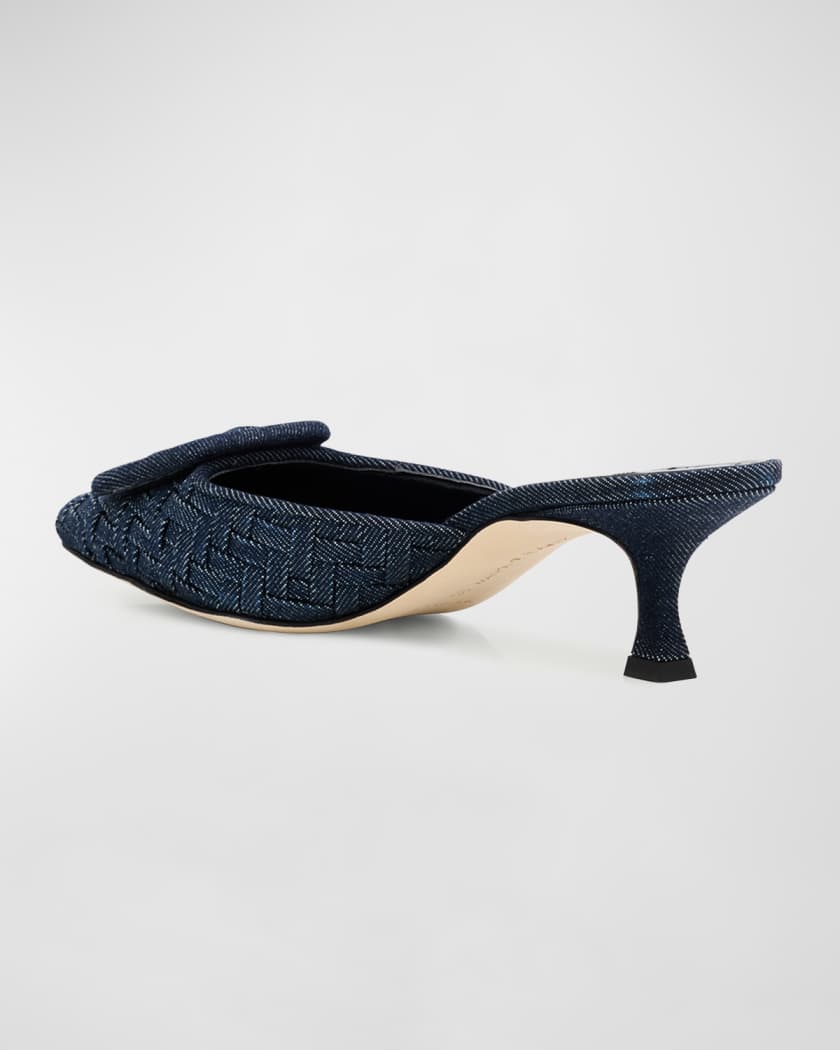 Maysale Denim Buckle Mules