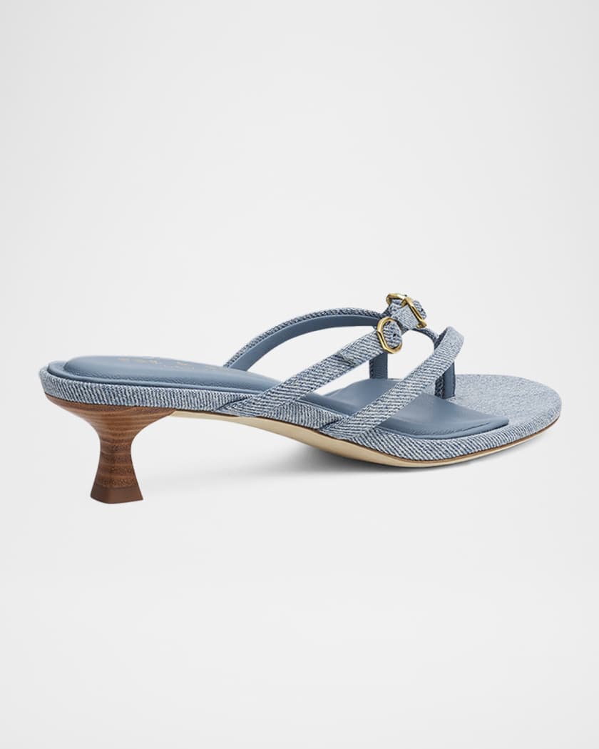 Sammie Denim Buckle Kitten-Heel Sandals