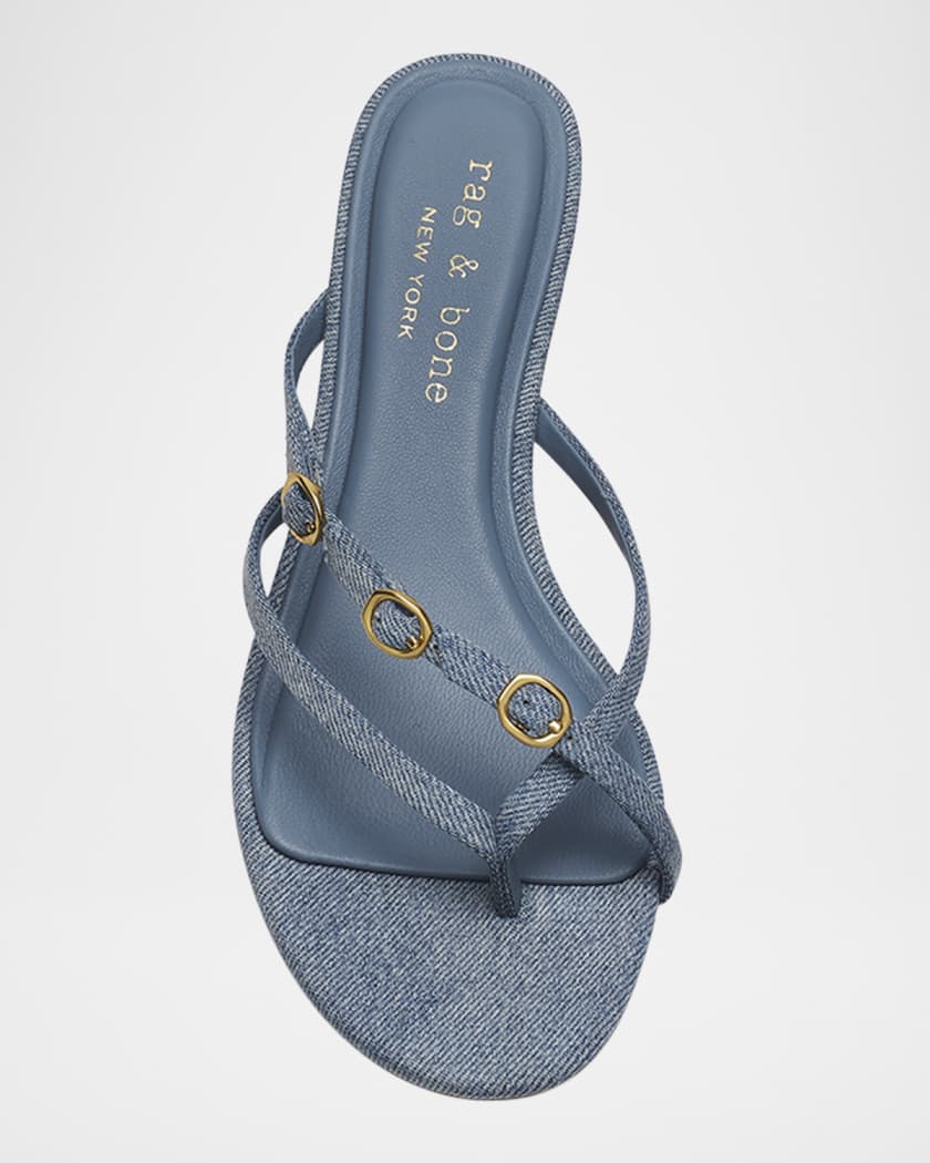 Sammie Denim Buckle Kitten-Heel Sandals