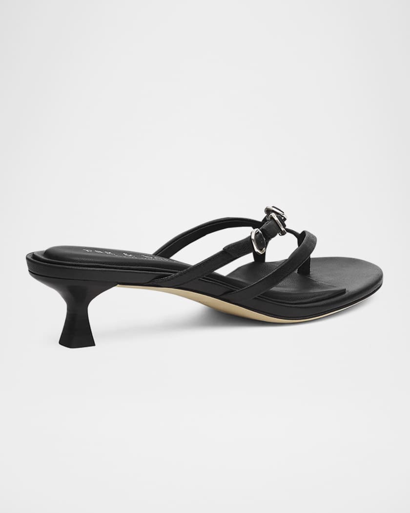 Sammie Leather Buckle Kitten-Heel Sandals