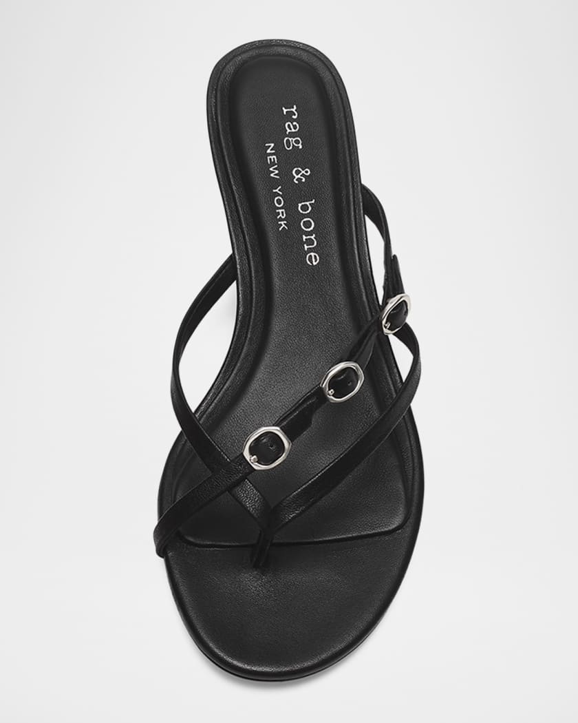 Sammie Leather Buckle Kitten-Heel Sandals