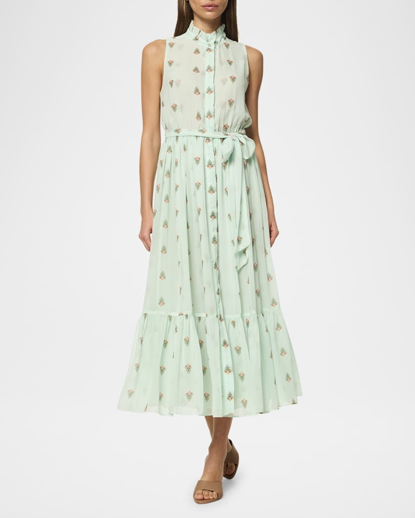 Thebez Ruffled High-Neck Midi Dress