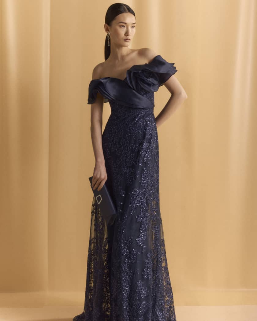 Sequin Embroidered Organza & Tulle Gown