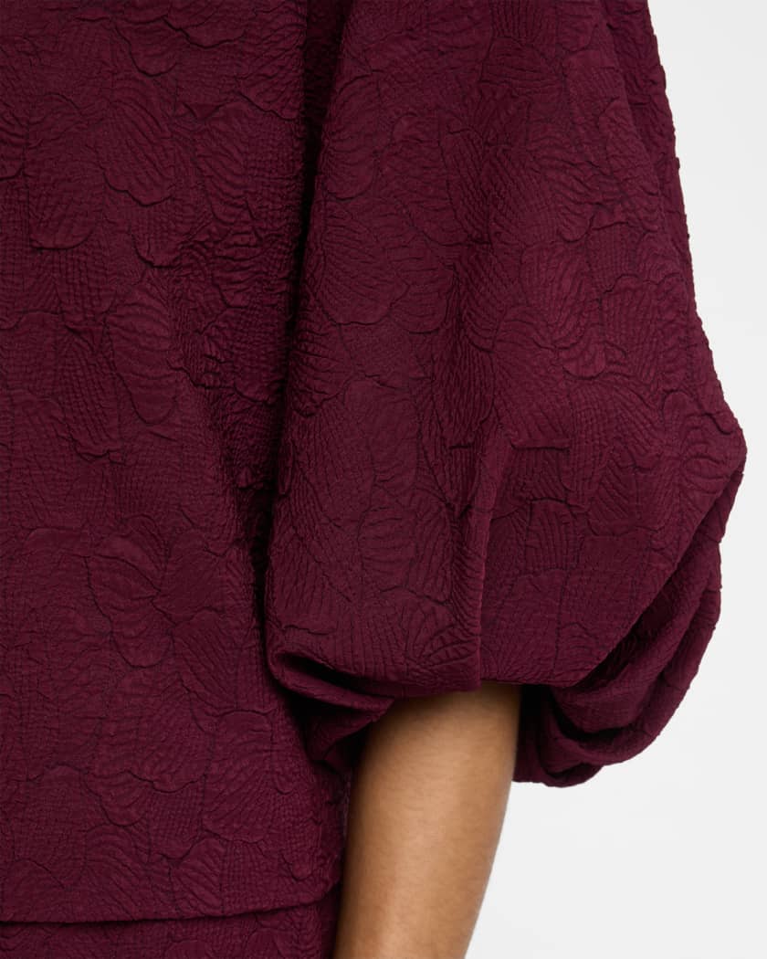 Blouson-Sleeve Jacquard Blouse