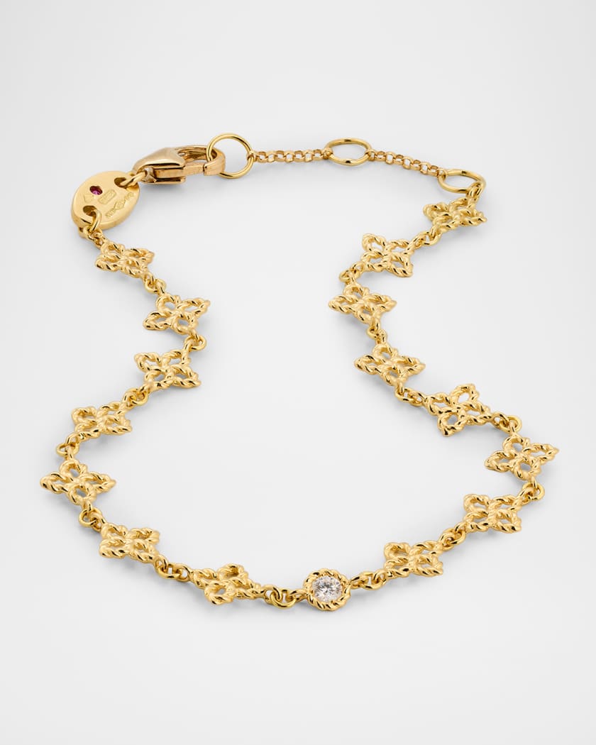 18K Yellow Gold Principessa Diamond Flower Link Bracelet