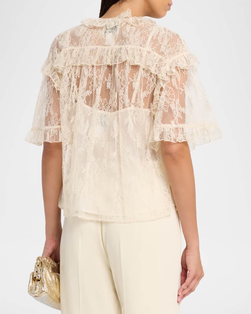 Kyra Button-Front Lace Top