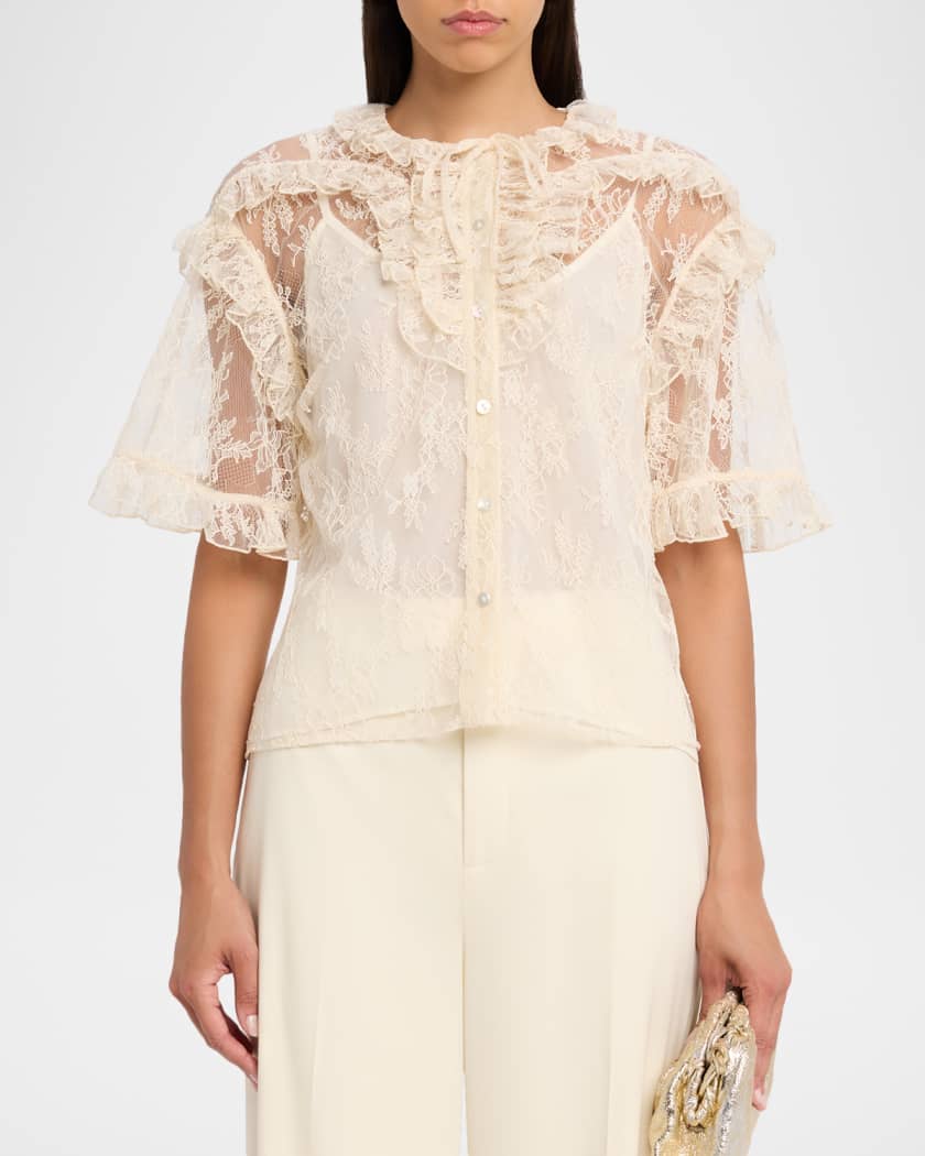 Kyra Button-Front Lace Top