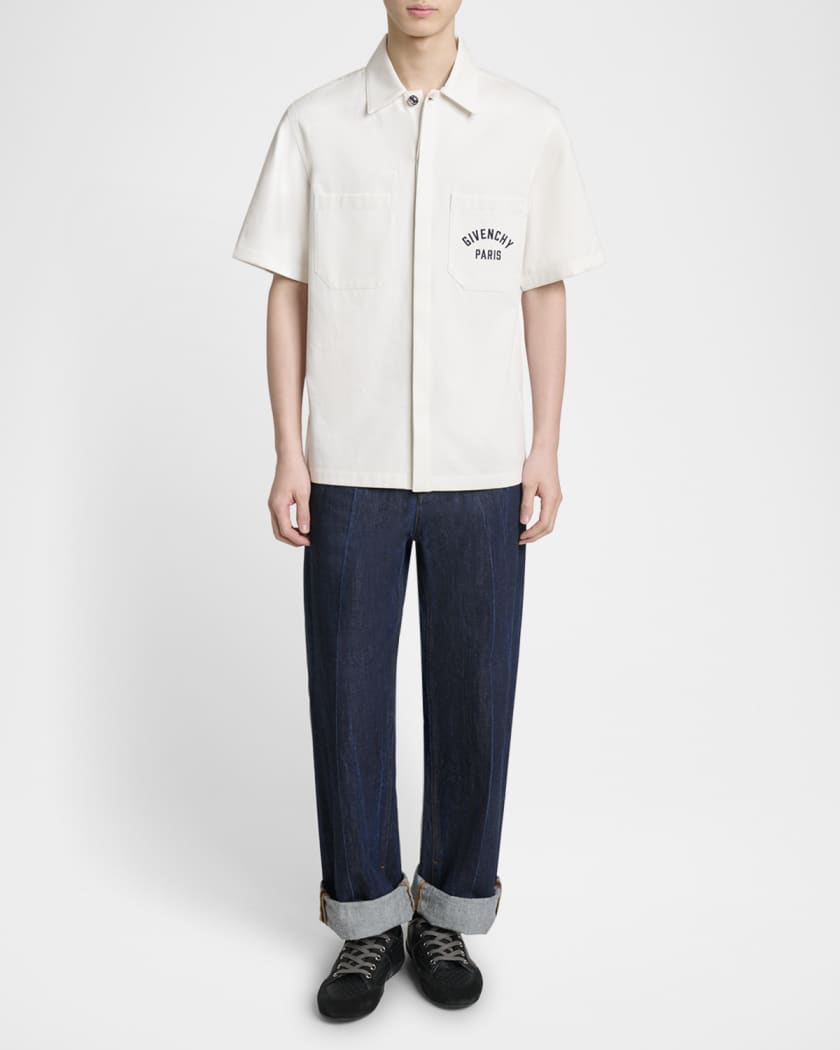 Givenchy Men's Twill Embroidered Pocket Shirt | Neiman Marcus