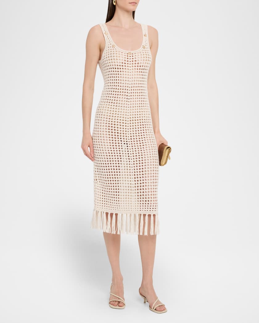 Gia Embellished Crochet Fringe Midi Dress